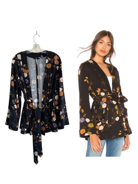 Free People Jackets & Blazers - Free People Peony Wrap Kimono Jacket, Black Floral, S